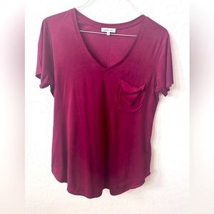 “Another Love” - Phoenix suede V-neck pocket tee in Vino. Size large. NWOT